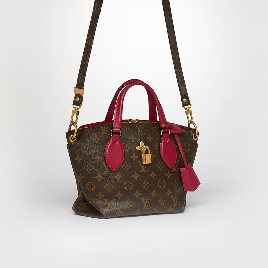 Monogram Flower Zipped Tote MM in Bordeaux