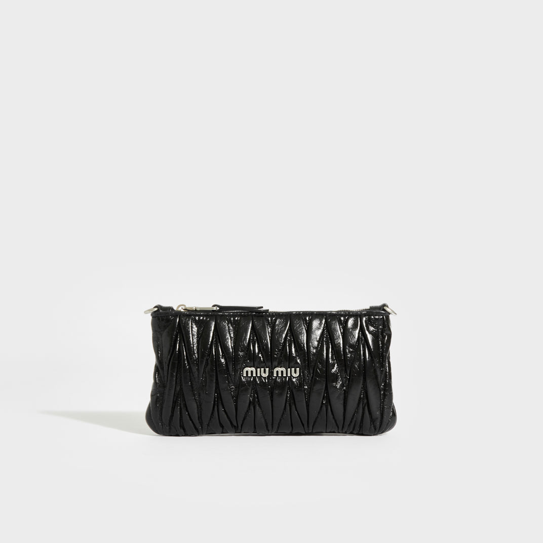 Quilted Matelassé Leather Clutch Bag in Black