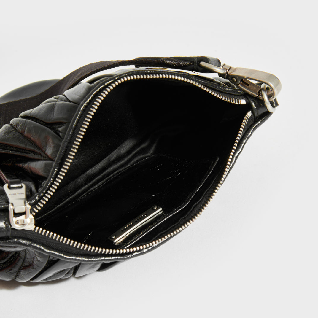 Quilted Matelassé Leather Clutch Bag in Black