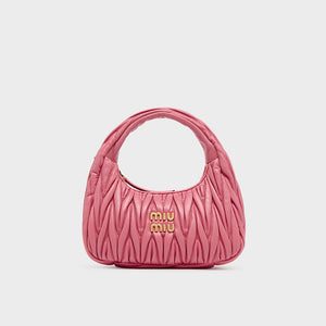 MIU MIU Wander Matelassé Leather Hobo Bag in Begonia Pink