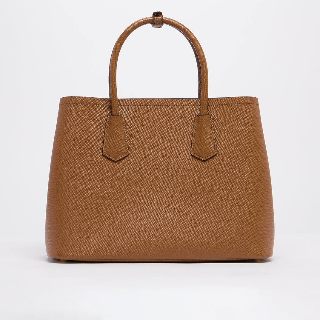 Double Tote Bag in Caramel Saffiano Leather