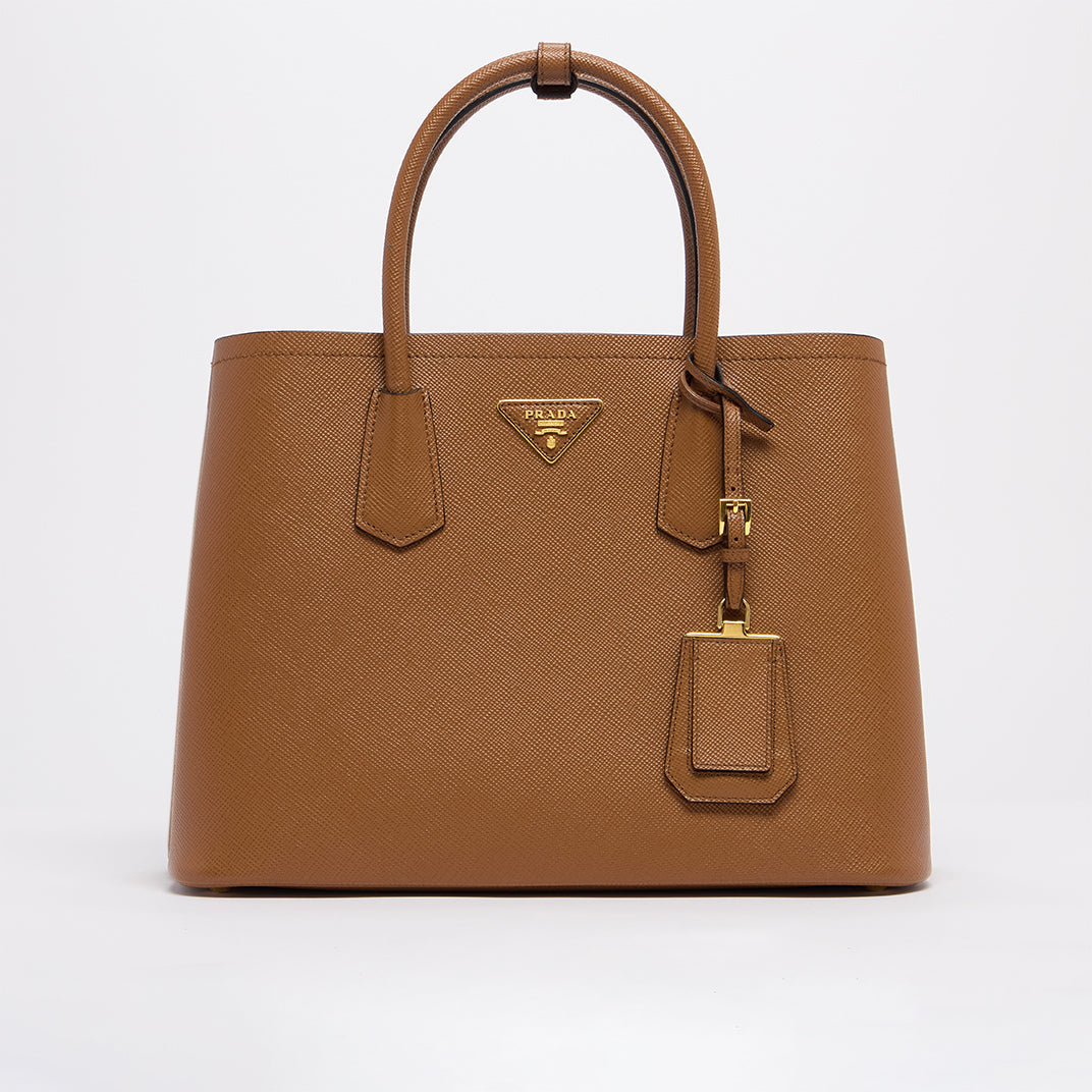 Double Tote Bag in Caramel Saffiano Leather