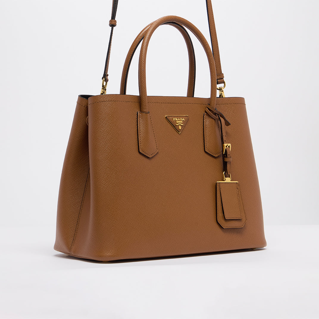 Double Tote Bag in Caramel Saffiano Leather