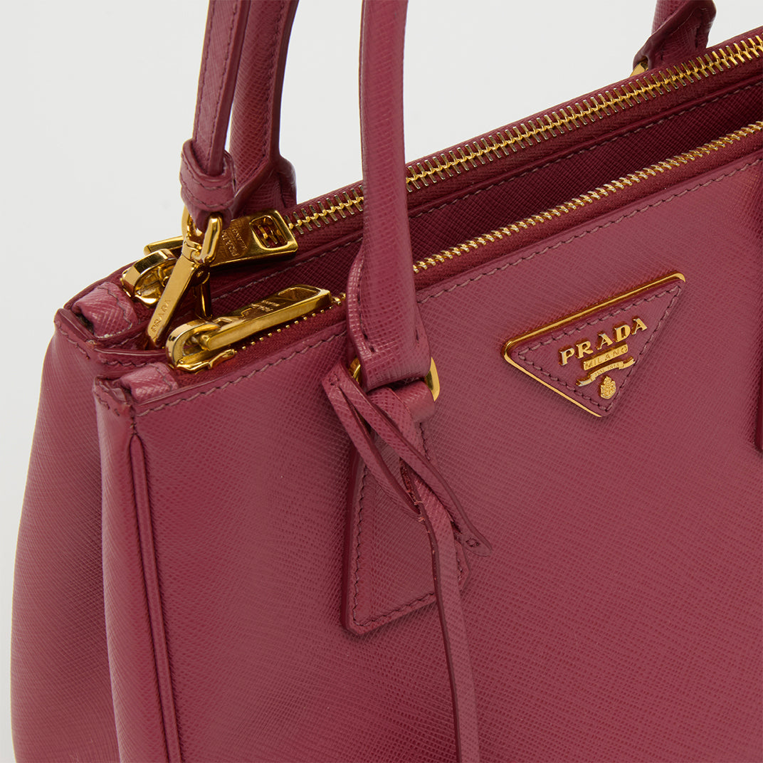 PRADA Small Galleria Double Zip Tote in Pink Saffiano Leather COCOON