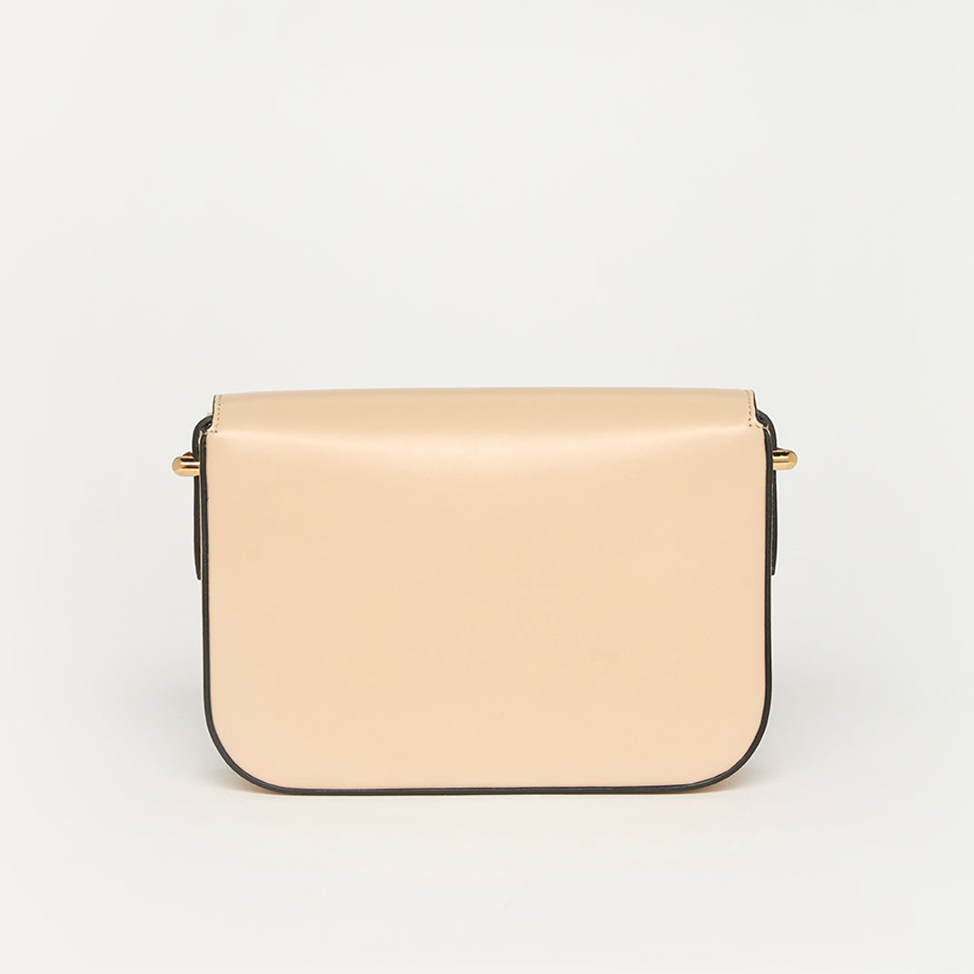 Logo Plaque Small Shoulder Bag in Beige Leather