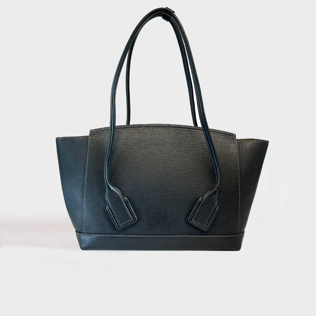 Arco Large Grained Leather Tote in Black with Silver Hardware [ReSale]