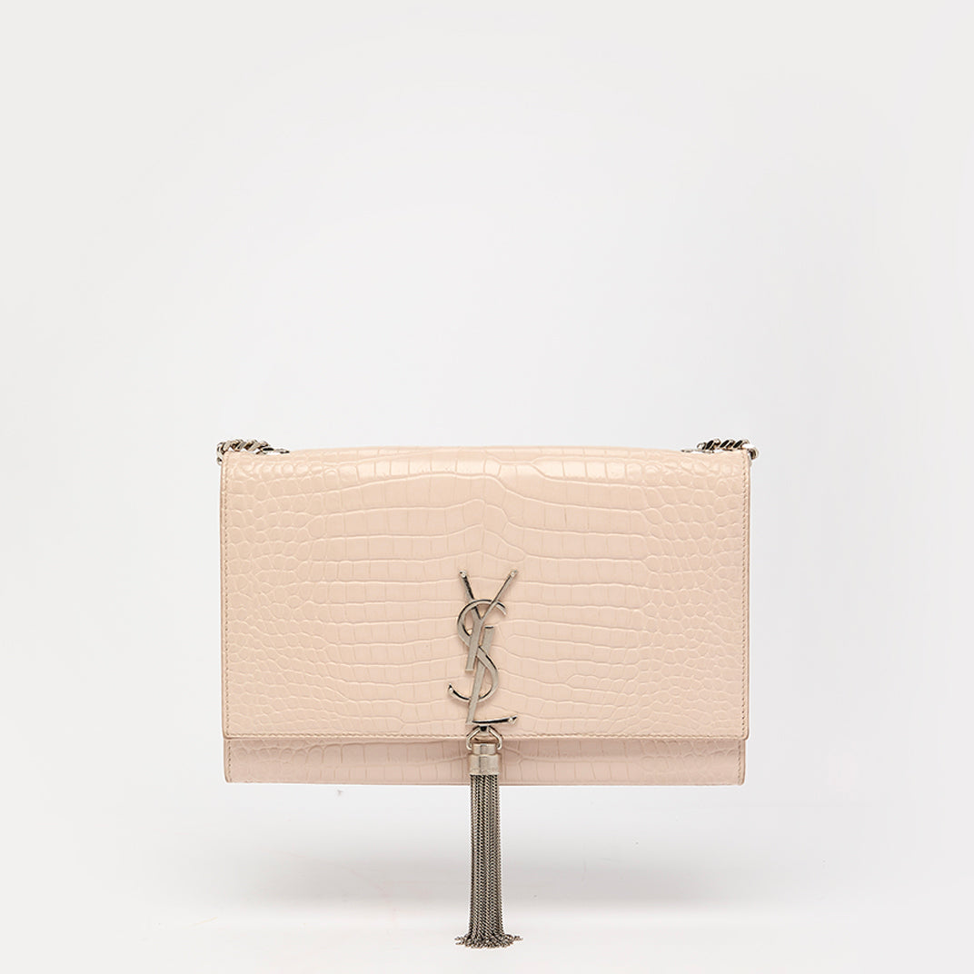 Kate Tassel Croc-Effect Leather Shoulder Bag in Pale Pink