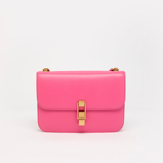 Le Carré Medium Leather Bag in Neon Pink