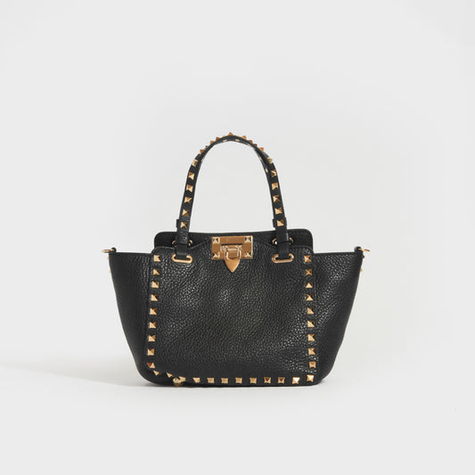 Garavani Mini Rockstud Leather Tote Bag in Black