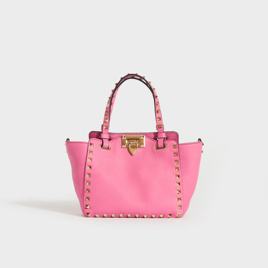 Garavani Mini Rockstud Leather Tote Bag in Dawn Pink