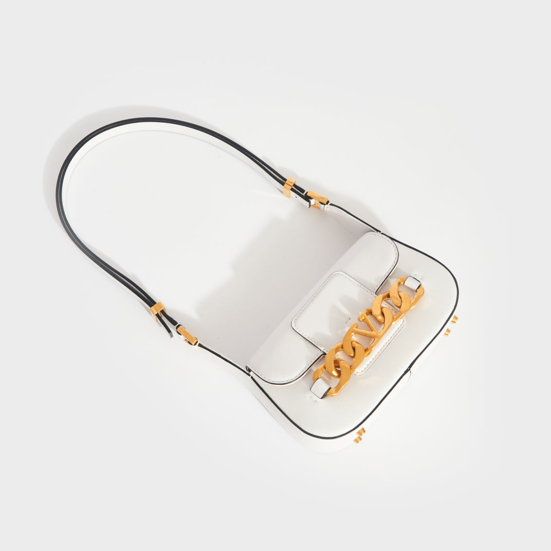 Small V-Logo Chain Leather Shoulder Bag in White [ReSale]