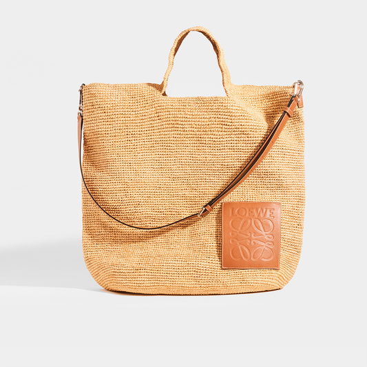 Slit Large Raffia Tote in Tan