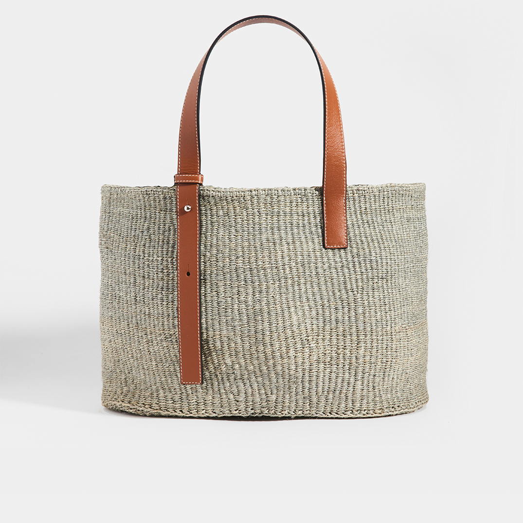 Basket Medium Woven Tote in Grey