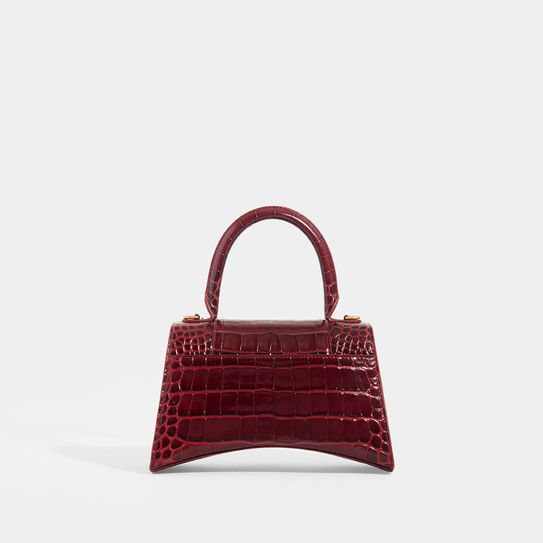 Small Hourglass Bag in Burgundy Embossed Croc