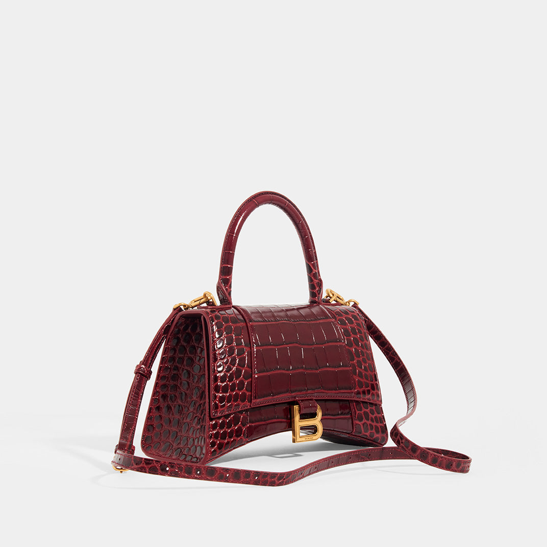 Small Hourglass Bag in Burgundy Embossed Croc