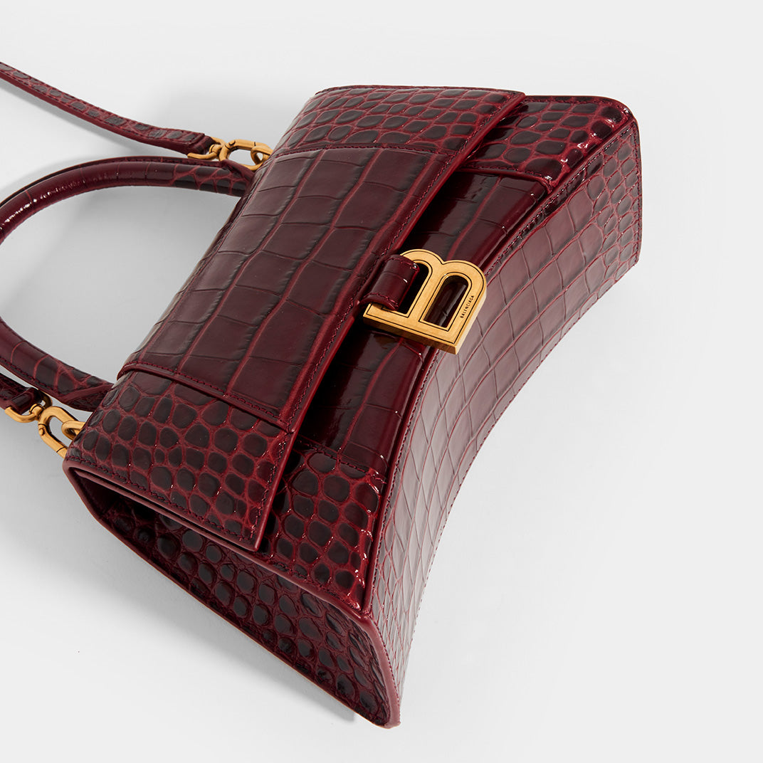 Small Hourglass Bag in Burgundy Embossed Croc