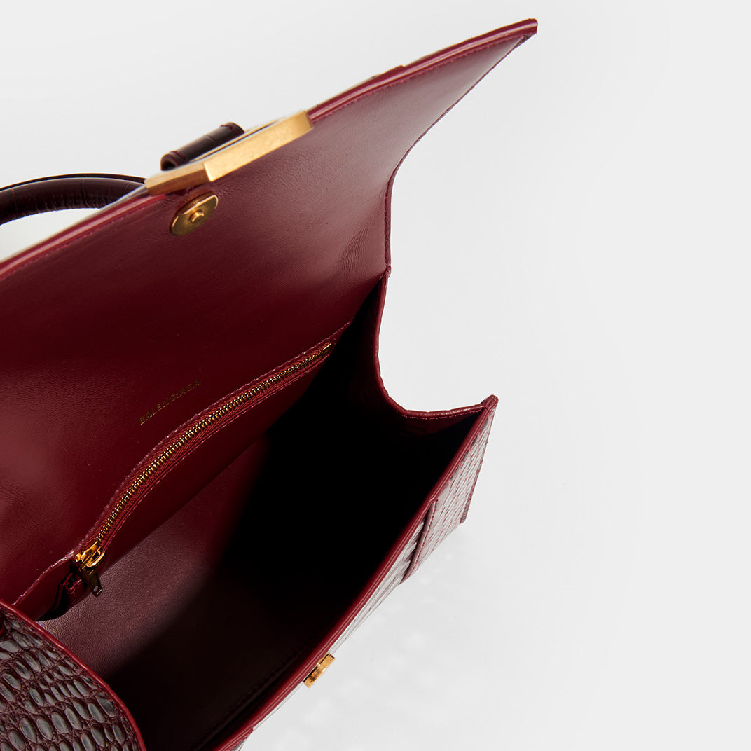 Small Hourglass Bag in Burgundy Embossed Croc