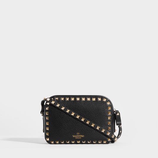 VALENTINO Rockstud Leather Camera Bag in Black