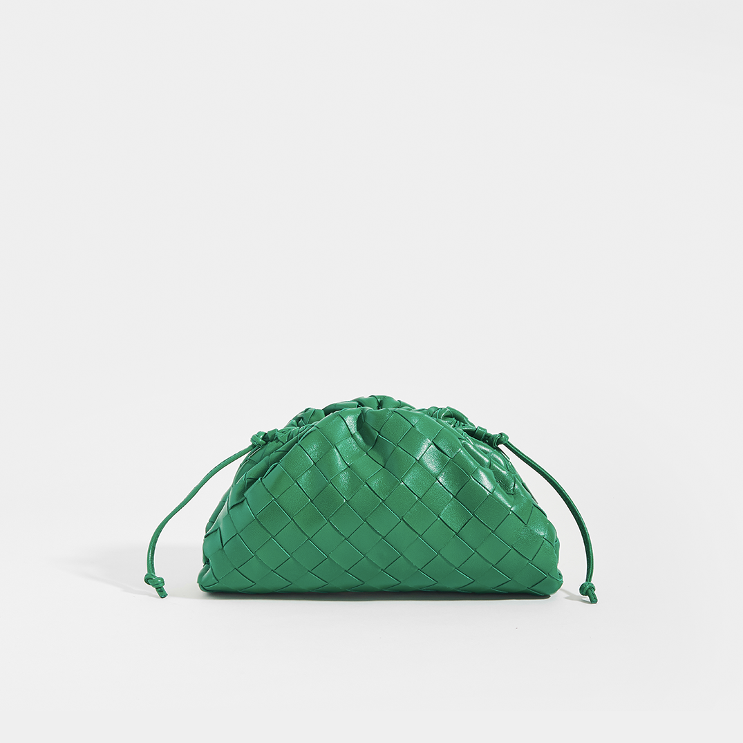 Rear image of the BOTTEGA VENETA The Pouch 20 Intrecciato Crossbody in Green