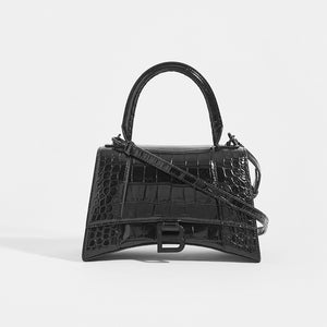 BALENCIAGA: Hourglass s bag in crocodile print leather - Beige