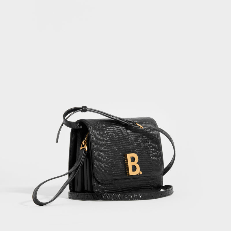 B Small Lizard Effect Cross-body Bag in Black