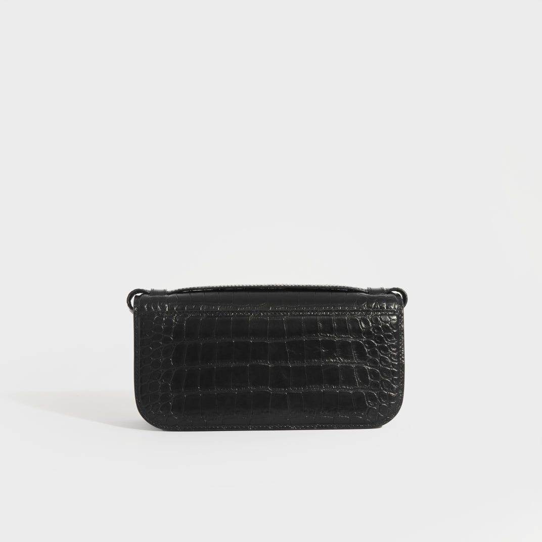 Gossip Small Croc-Effect Leather Shoulder Bag in Black