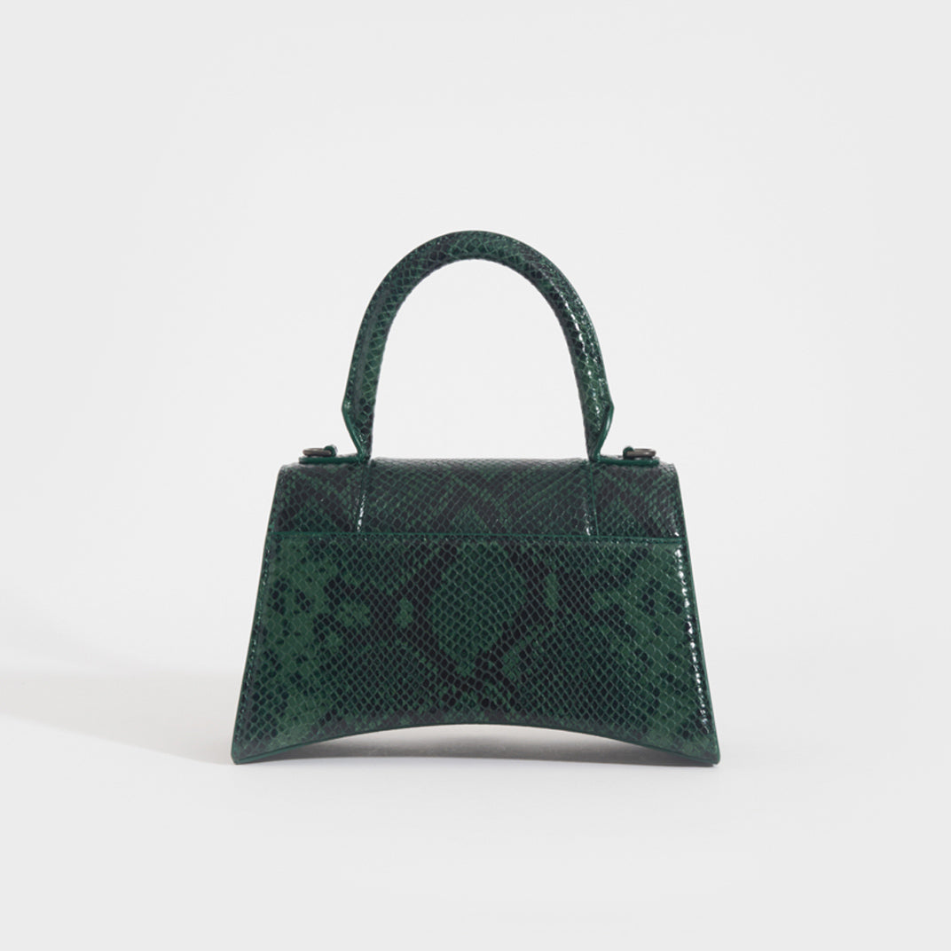 Small Hourglass Bag in Green and Black Snakeskin-Effect