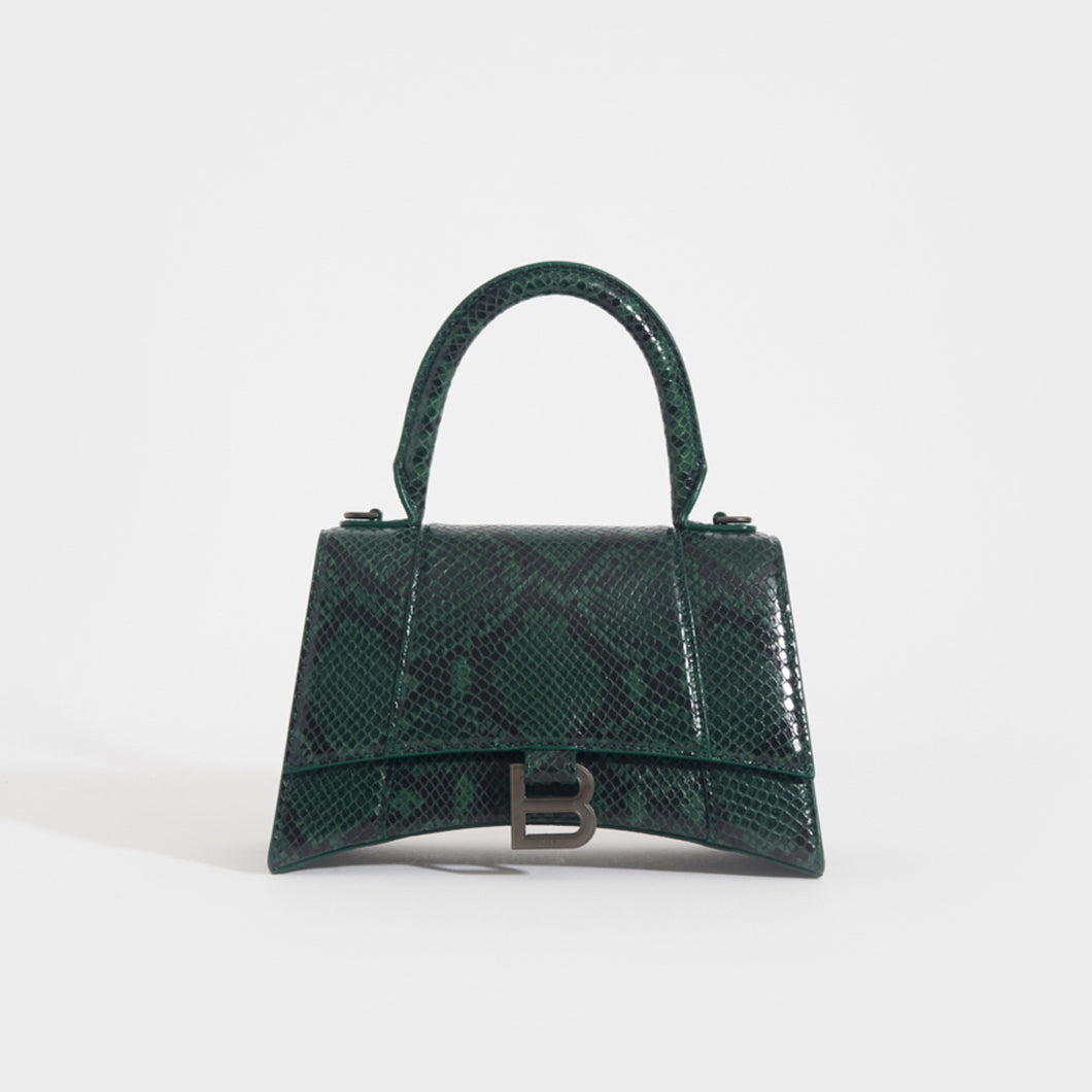 Green Hourglass croc-effect leather cross-body bag