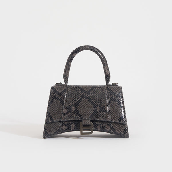 BALENCIAGA Small Hourglass Snakeskin-Effect Leather Bag – COCOON