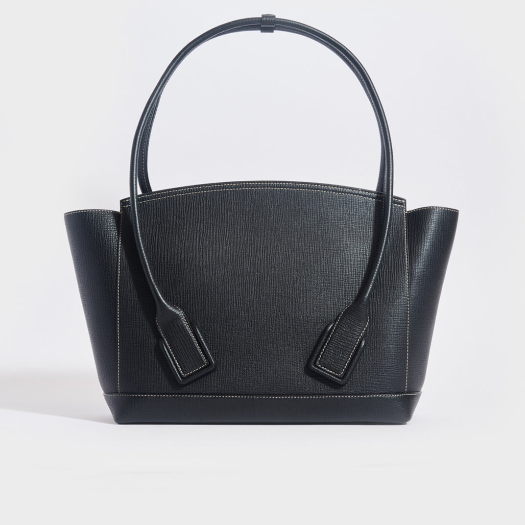 Arco Large Grained Leather Tote in Black with Gold Hardware