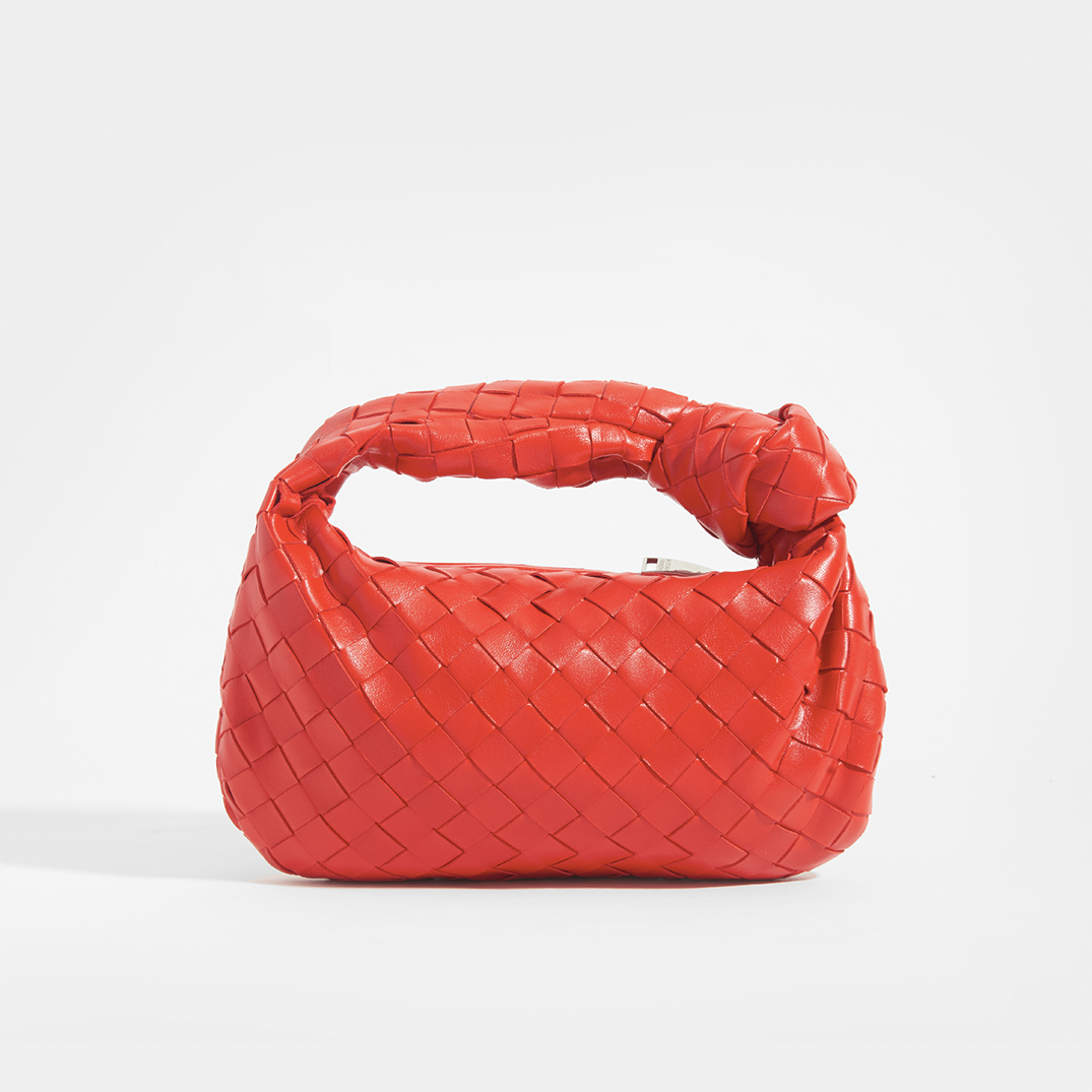 BOTTEGA VENETA Mini Jodie Intrecciato Leather Top Handle Bag in Red