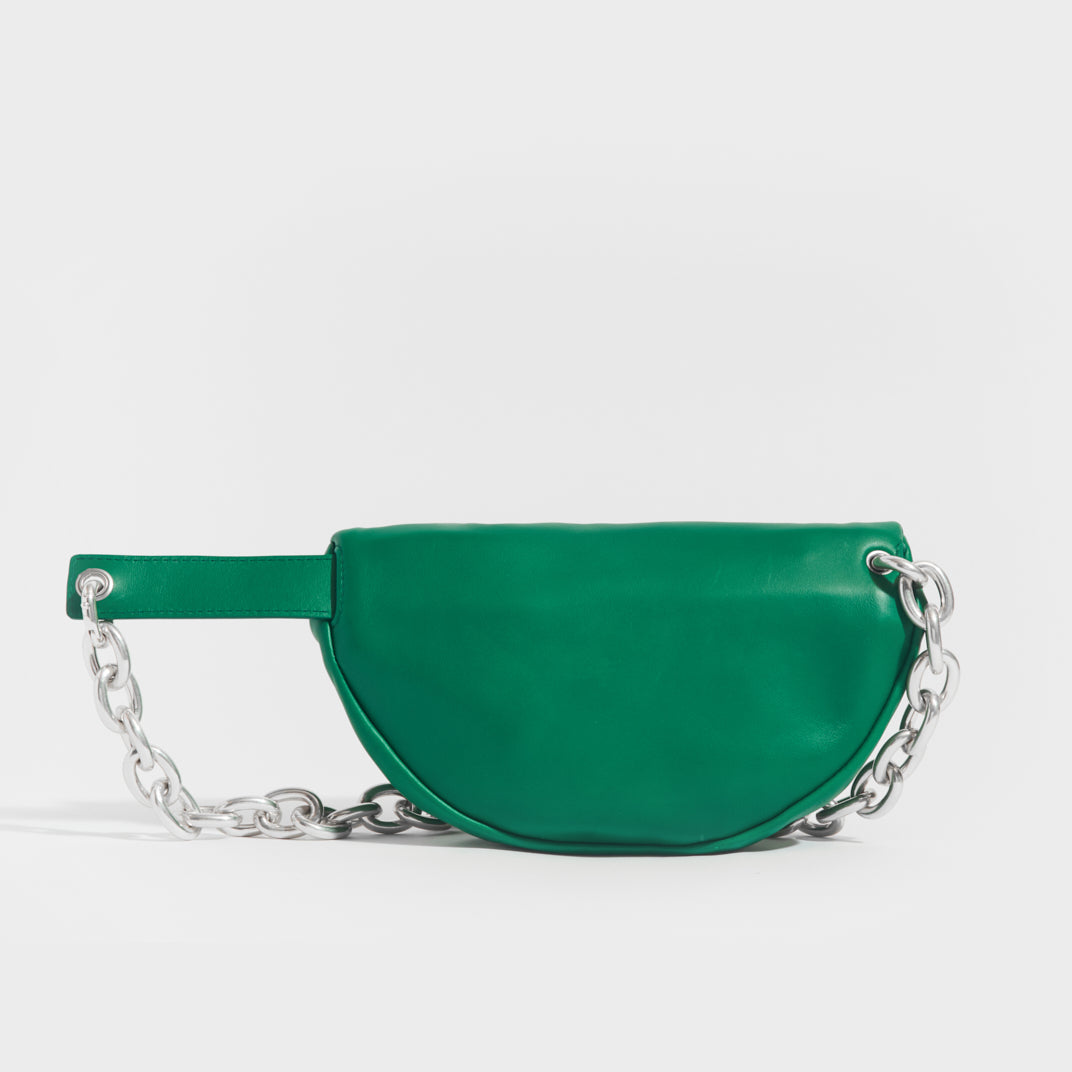 Rear of the BOTTEGA VENETA Belt Chain Pouch in Green Leather