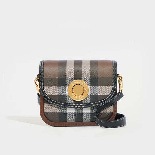 Check and Leather Small Elizabeth Bag in Dark Birch Brown
