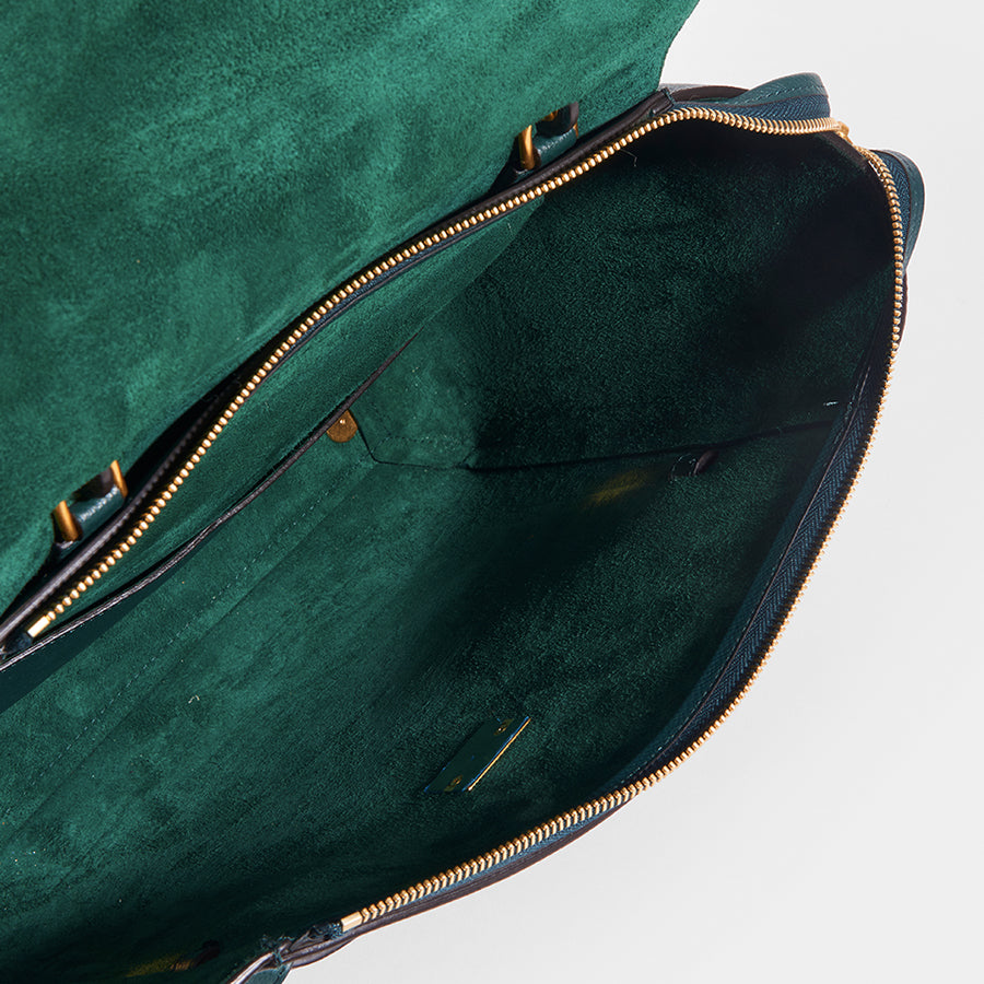 Suede interior of CELINE Mini Belt Bag in Green Grained Calfskin 