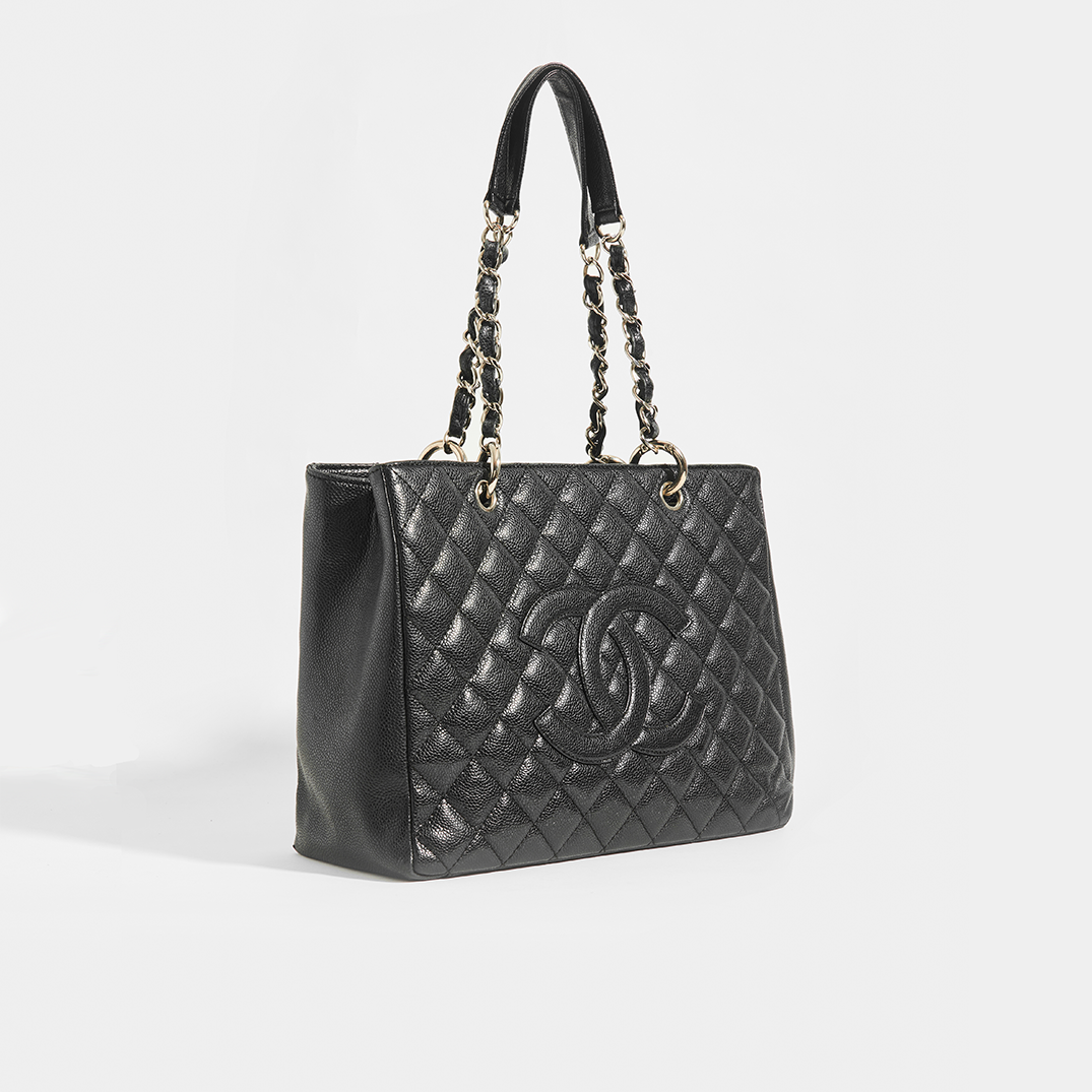 CHANEL Vintage Shopping Tote in Black Caviar Leather | COCOON