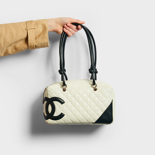 Cambon Ligne Bowler Bag in Quilted White Leather 2004-2005