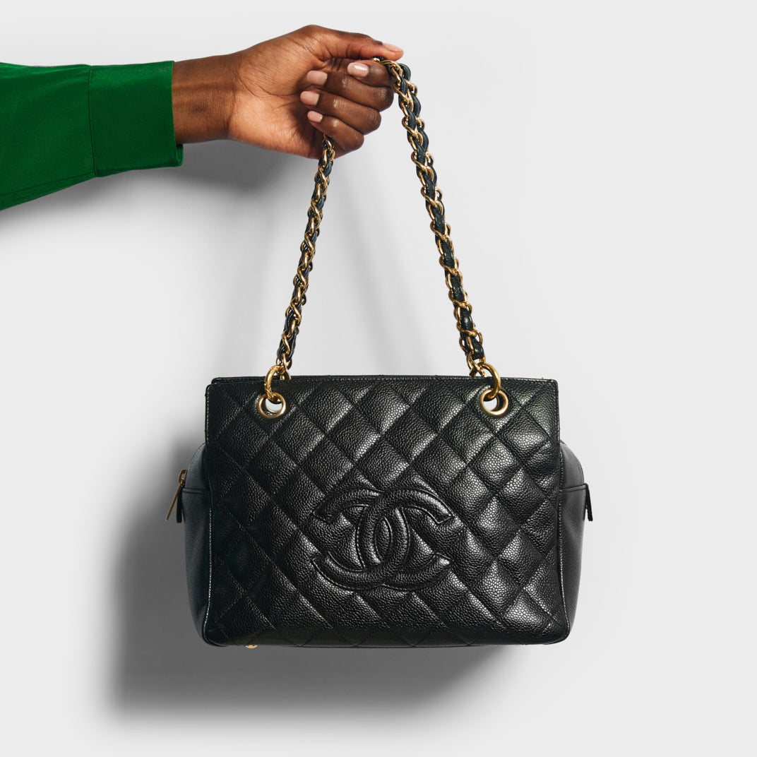 Black Quilted Caviar Timeless CC Pochette Gold Hardware, 2004-2005, Handbags & Accessories, The Chanel Collection, 2022