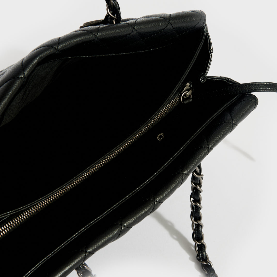 Quilted Chain Shoulder Bag in Black with Silver Hardware