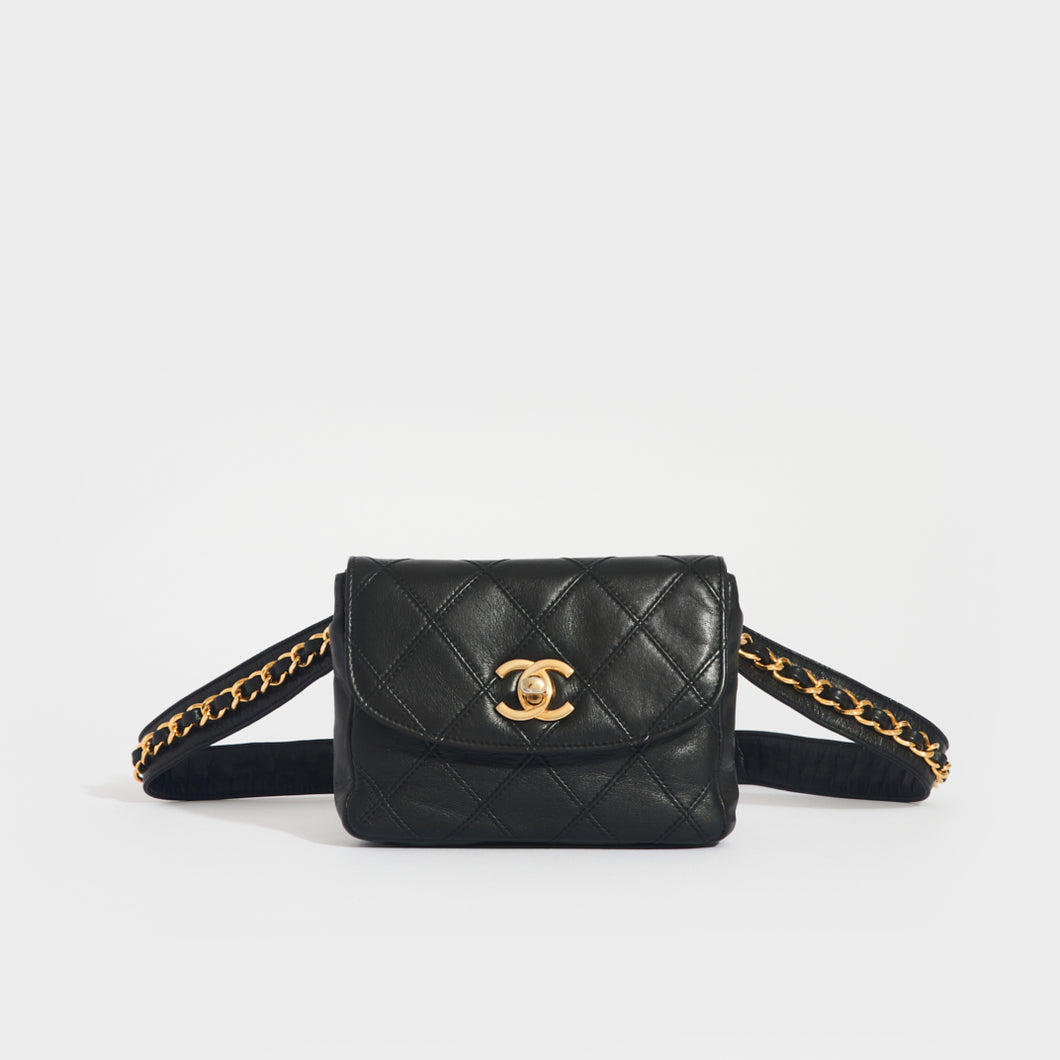 Chanel 19 Flap Coin Purse With Chain Lambskin Black For Sale at