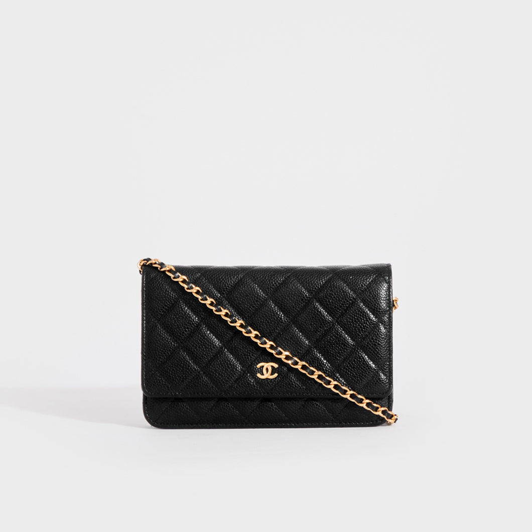 Chanel  Chanel Classic Wallet On Chain Black Caviar Leather Silver HW CC  WOC  Queen Station