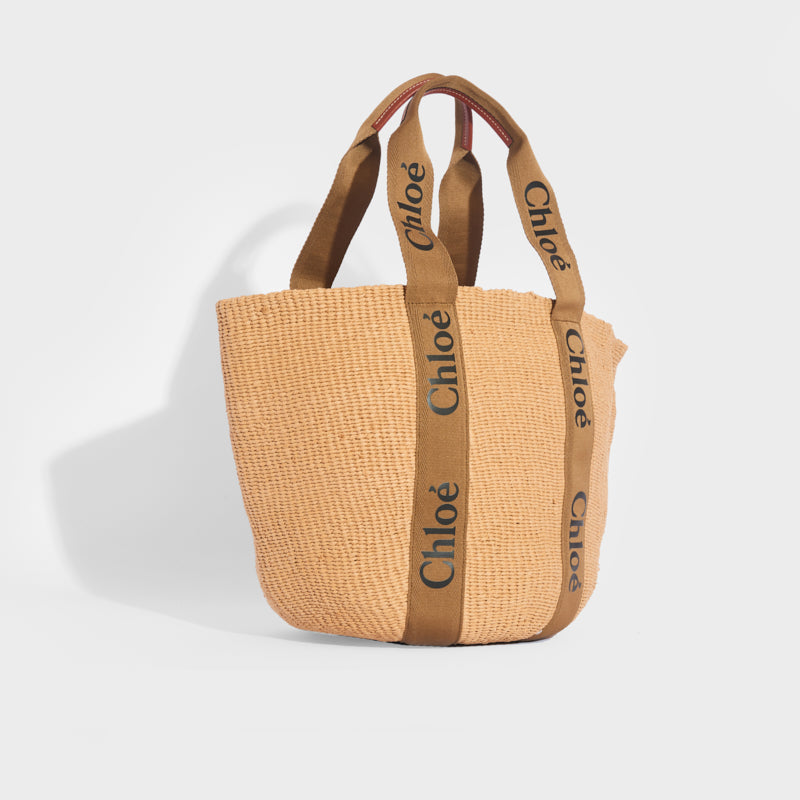 Woody Printed Canvas and Leather-trimmed Raffia Tote [ReSale]
