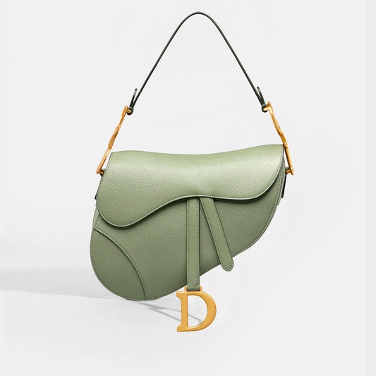 Front view of the CHRISTIAN DIOR Saddle Bag in Cedar Green Grained Calfskin