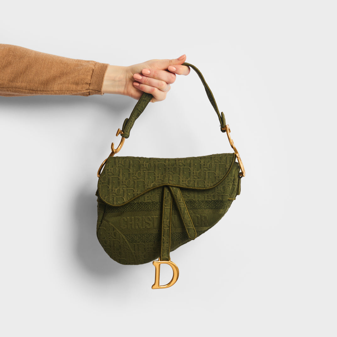 Christian-Dior-Trotter-Saddle-Bag-Shoulder-Bag-Canvas-Green
