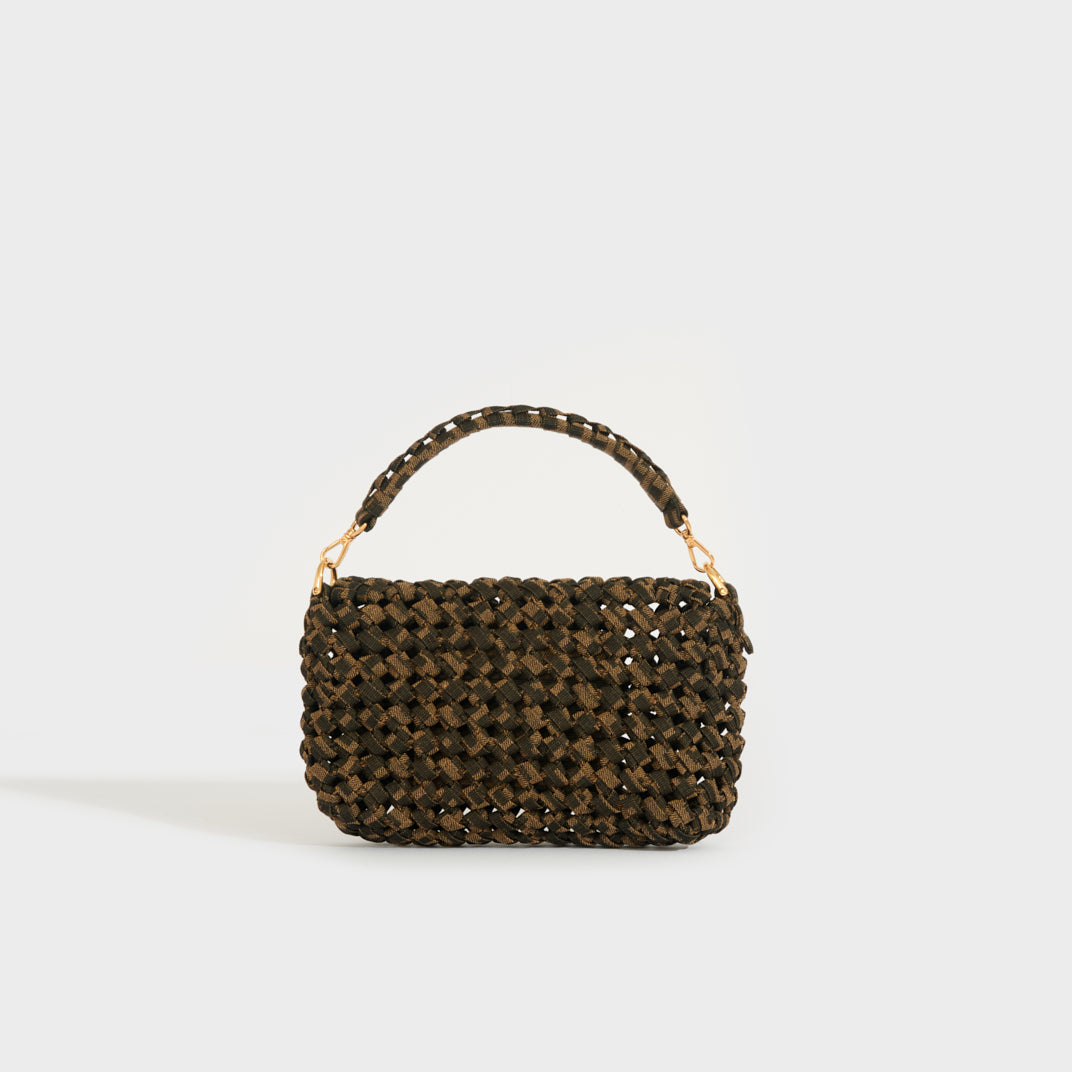 Mini Baguette Bag with Woven FF Jacquard Fabric in Brown