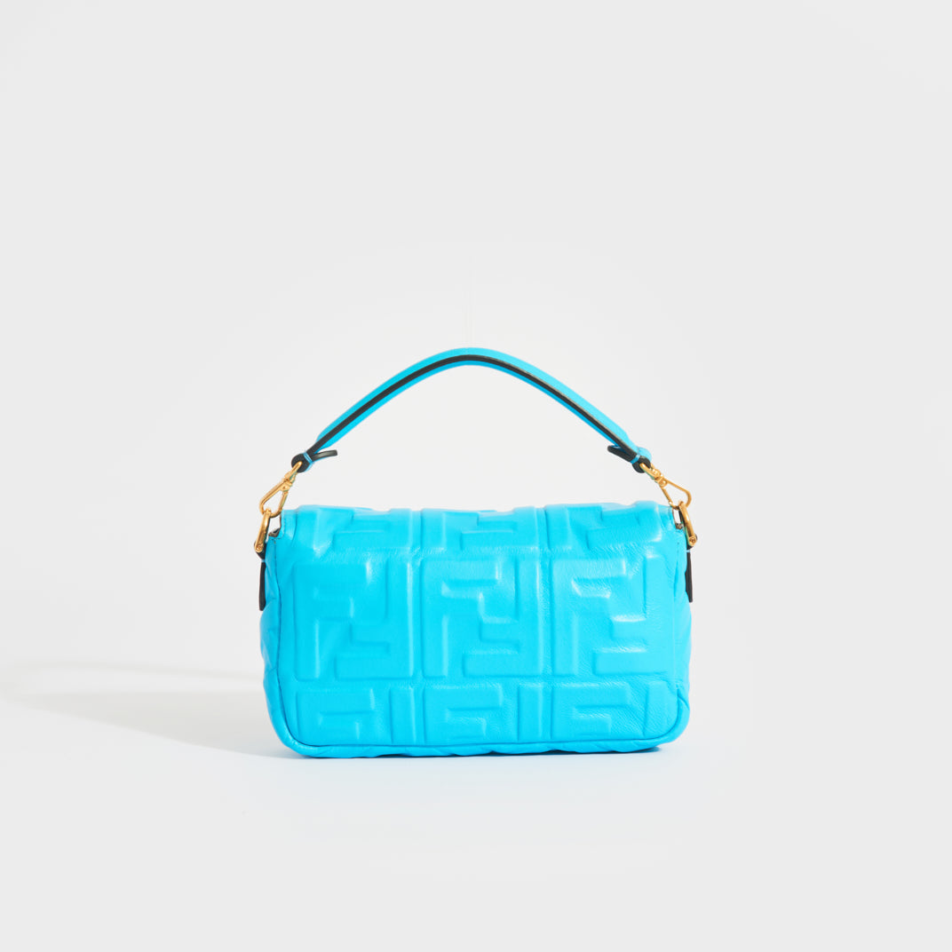 FENDI Baguette Leather Shoulder Bag Turquoise Blue