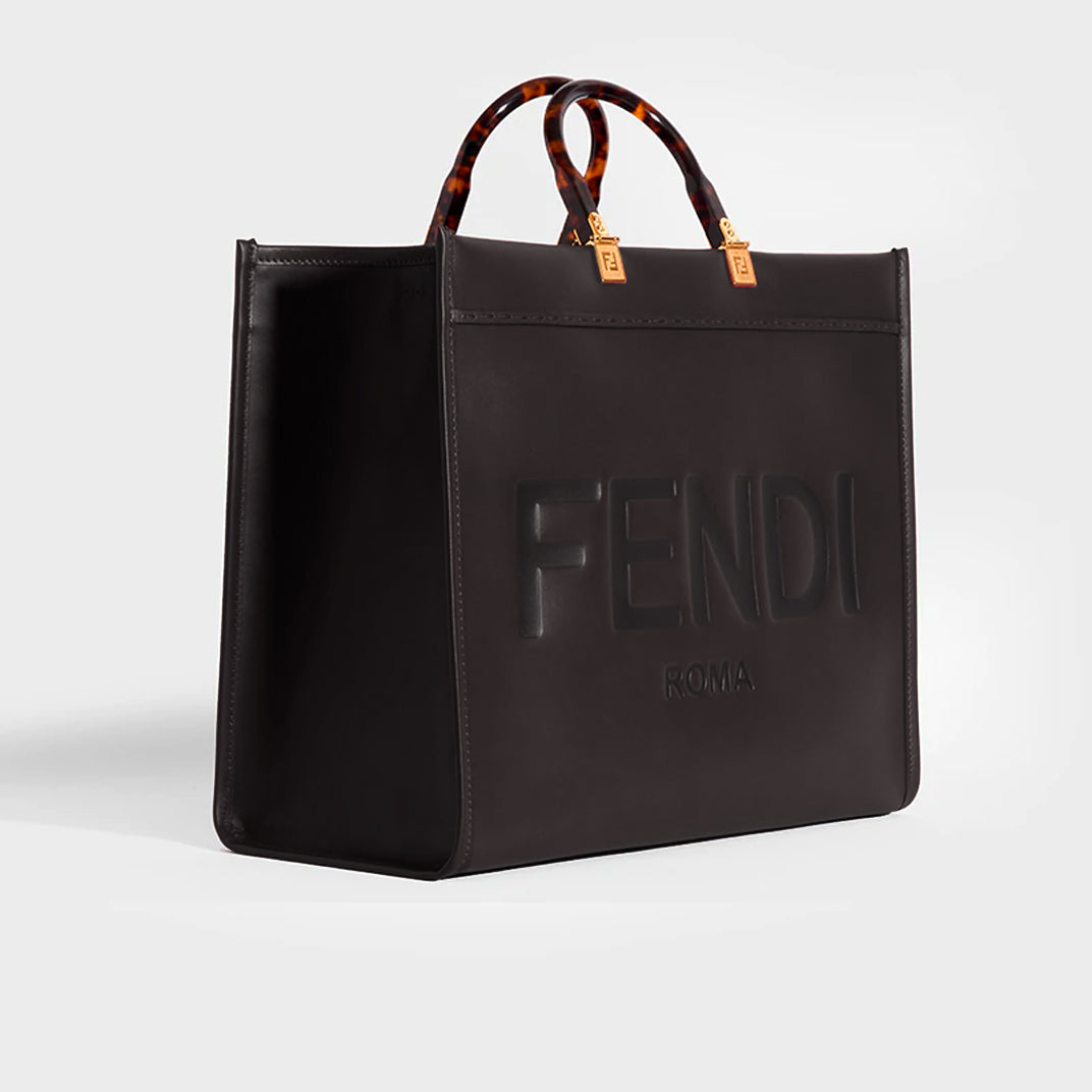 Fendi Logo shops Shopper Leather Satchel