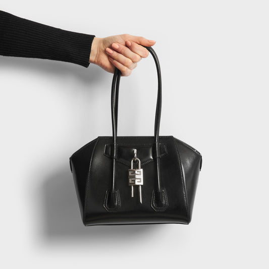 Antigona Lock Mini Leather Bag in Black