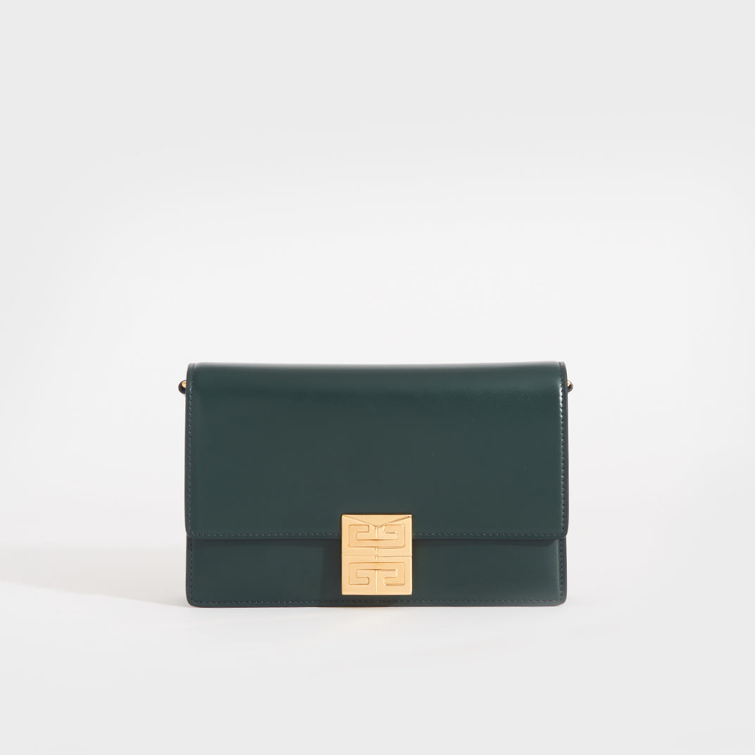 Front view of the GIVENCHY Small 4G Crossbody Bag in Green Forest