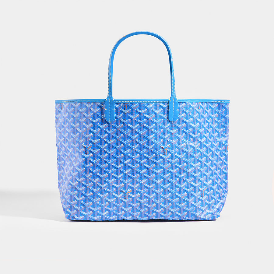 Rear of the GOYARD Saint Louis PM Canvas and Leather-Trim Tote in Blue