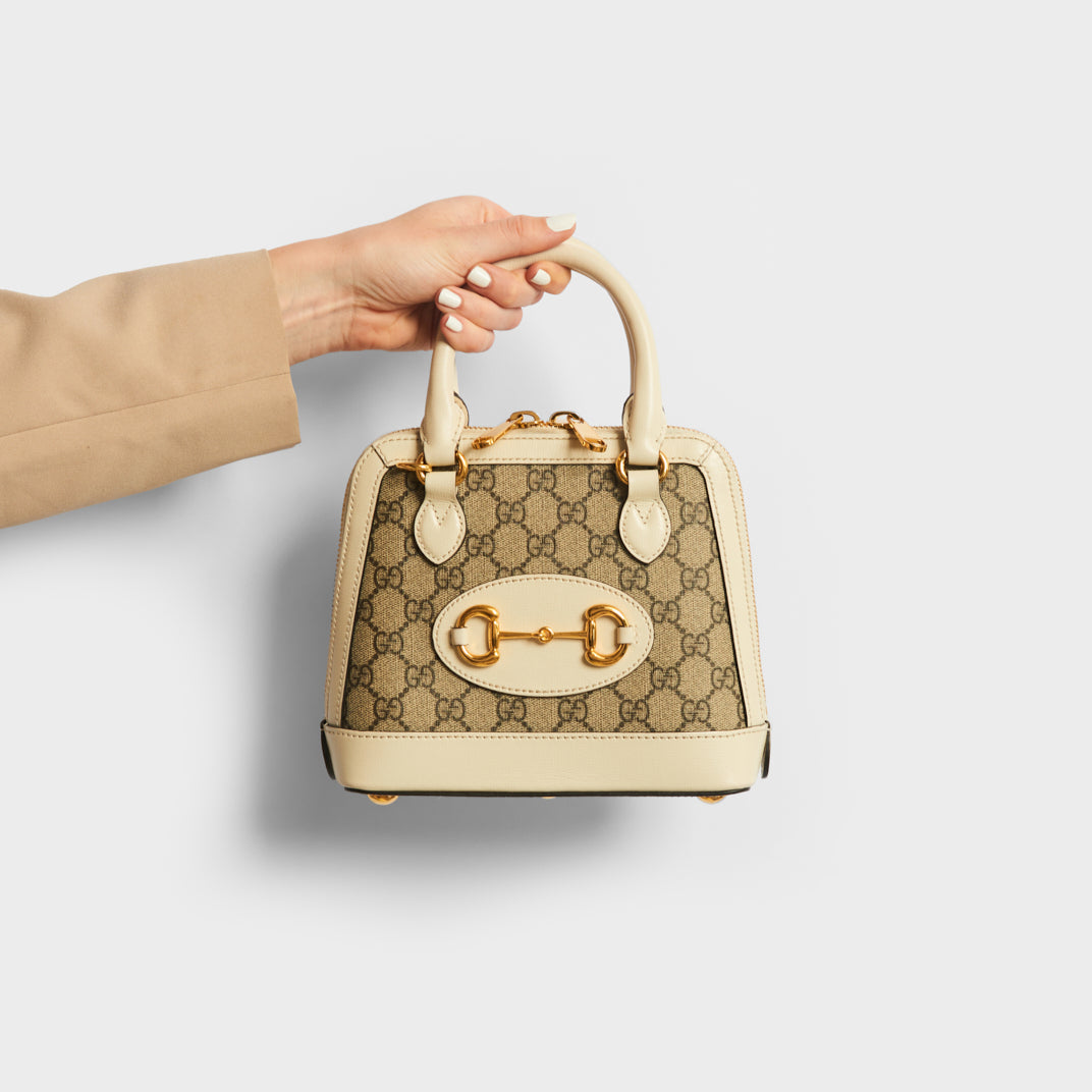 Beige 1955 Horsebit GG-Supreme canvas and leather bag